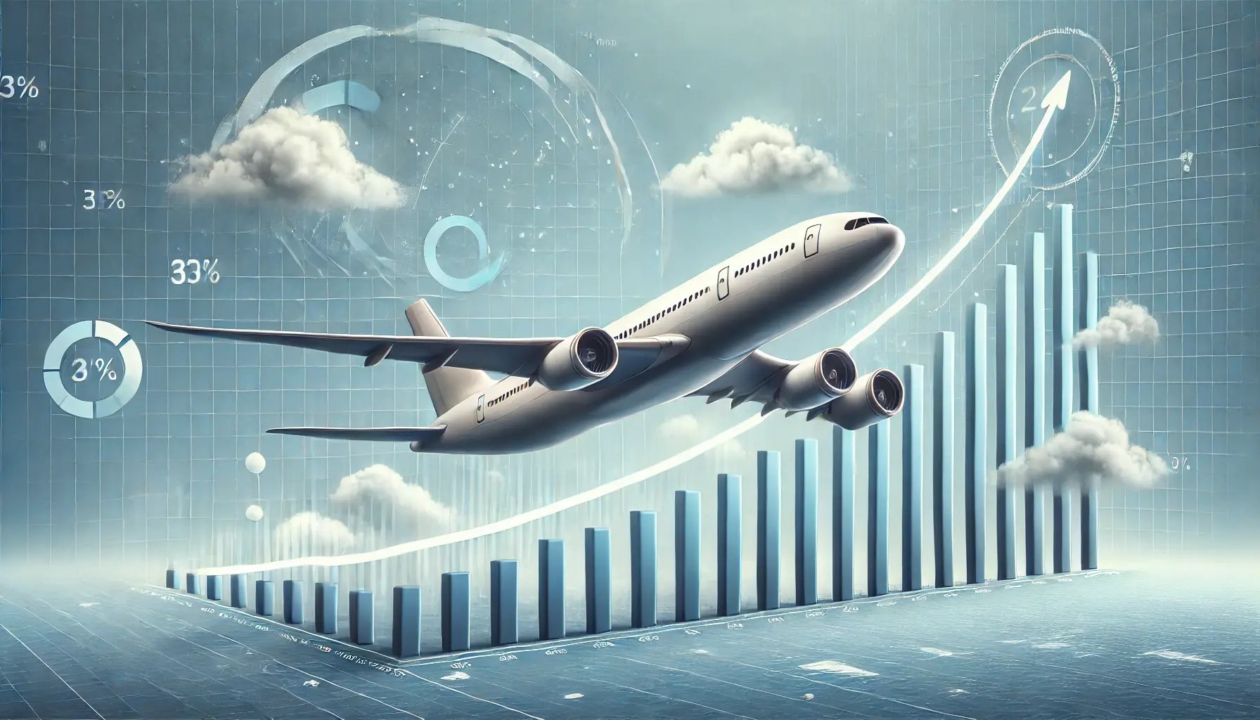 DALL·E 2024-08-07 14.02.21 - An illustration about positive airline financial results. The image features an airplane with a graph integrated into its design, showing an upward tr